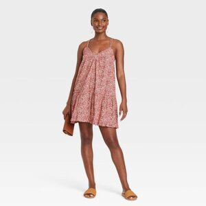 Universal Thread Women's Sleeveless Short Pintuck Dress Pink Floral Medium